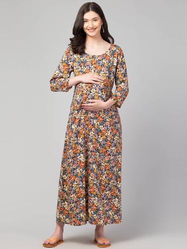 Rayon Maternity Feeding Dress With Zippers For Nursing. (Multi Colour)