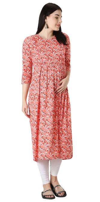 Maternity Feeding Kurti With Zippers for Easy Nursing. (Peach)