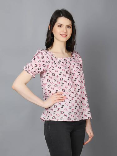 Summer Cotton Top With Puffed Sleeves. (Pink)