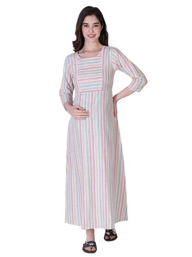 Cotton Maternity Feeding Dress With Zippers For Nursing. (Pearl)