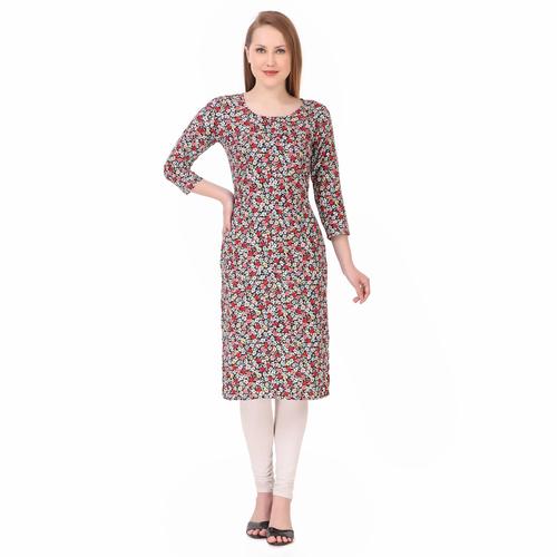 Rayon Floral Printed Kurti. (Navy)