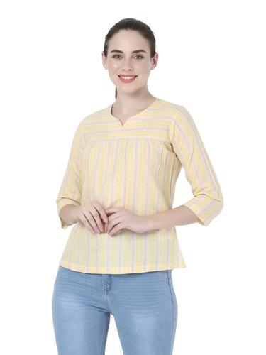 Cotton Striped Basic Top. (Lemon)