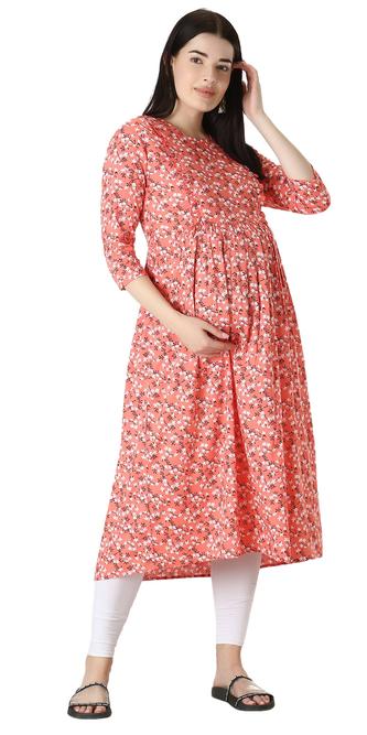 Maternity Feeding Kurti With Zippers for Easy Nursing. (Peach)