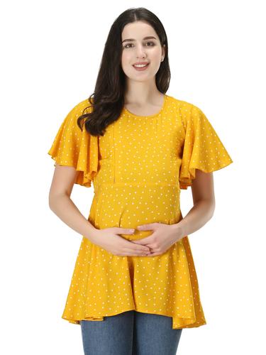 Maternity Feeding Rayon Top With Umbrella Sleeves. (Mustard)