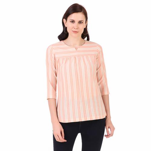 Cotton Striped Basic Top. (Peach)