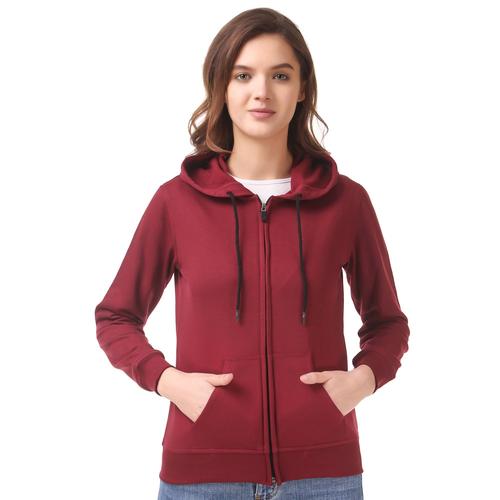 Fleece Hooded Sweatshirt With Zipper. (Maroon)