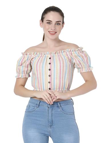 Stylish Ruffled Crop Top (Pearl)