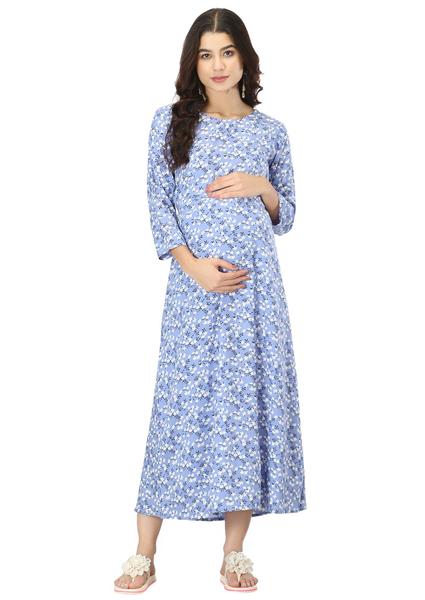 Rayon Maternity Feeding Dress With Zippers For Nursing. (Sky Blue)