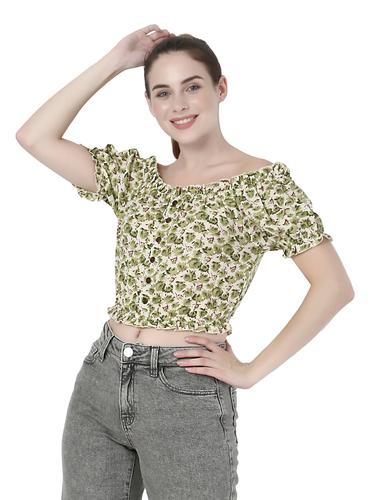 Stylish Ruffled Crop Top (Green)