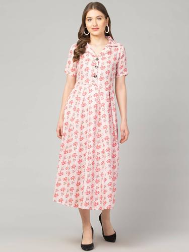 Floral Cotton Notch Collared Dress. (Blush)