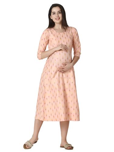 Cotton Maternity Nursing Dress With Zippers. (Salmon)