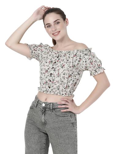 Stylish Ruffled Crop Top (Grey)