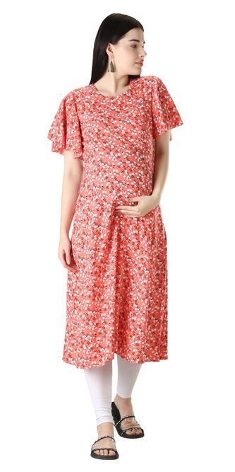 Maternity Nursing Kurti with Zippers For Easy Feeding. (Peach)