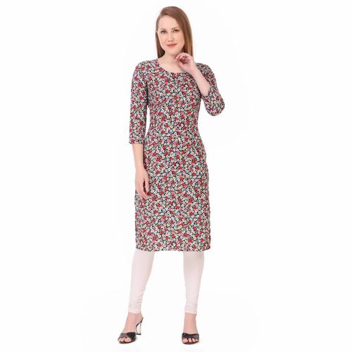 Rayon Floral Printed Kurti. (Navy)