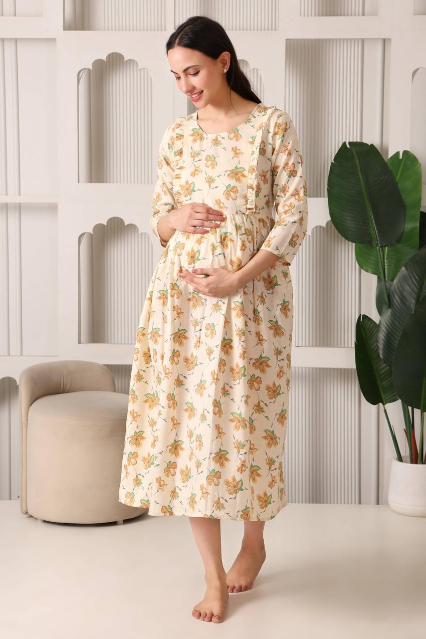 Ever Glow Maternity & Nursing Dress For Women. (Lemon)