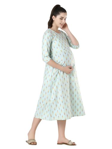 Cotton Maternity Nursing Dress With Zippers. (Mint)