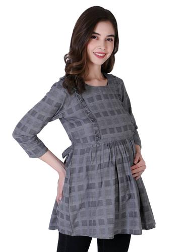 Cotton Stylish Maternity Feeding Top. (Grey)