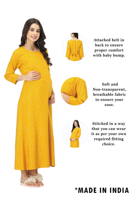 Rayon Maternity Feeding Dress With Zippers For Nursing. (Mustard)