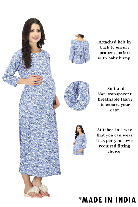 Rayon Maternity Feeding Dress With Zippers For Nursing. (Sky Blue)