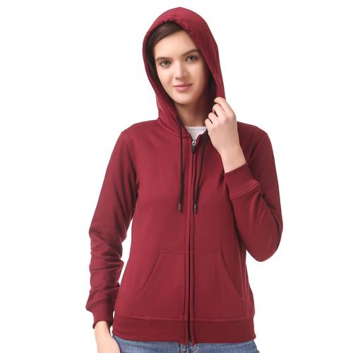 Fleece Hooded Sweatshirt With Zipper. (Maroon)