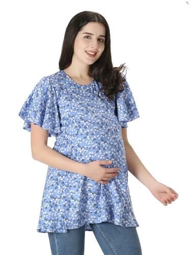 Maternity Feeding Rayon Top With Umbrella Sleeves. (Sky Blue)