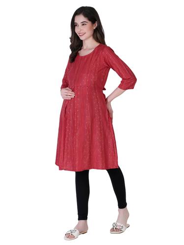 Maternity Feeding Kurti With Zippers. (Red)