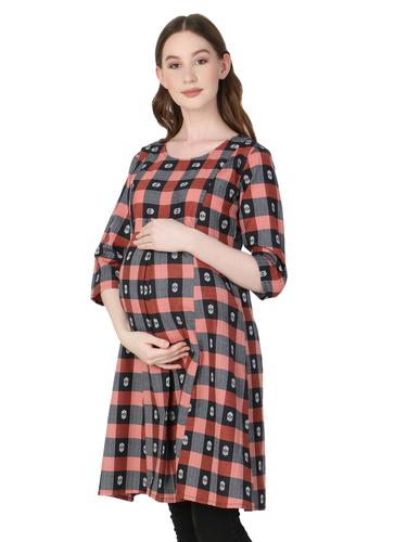 Maternity Feeding Dress With Zippers. (Scarlet)