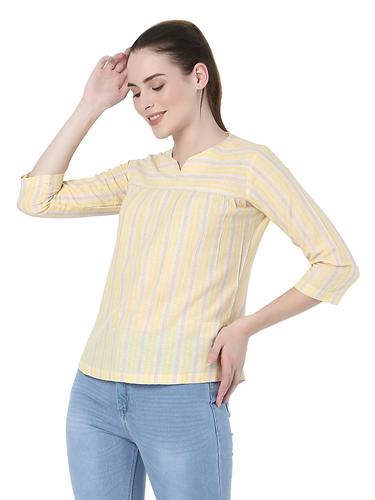 Cotton Striped Basic Top. (Lemon)