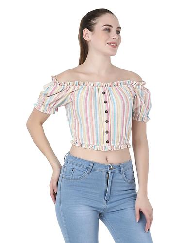 Stylish Ruffled Crop Top (Pearl)