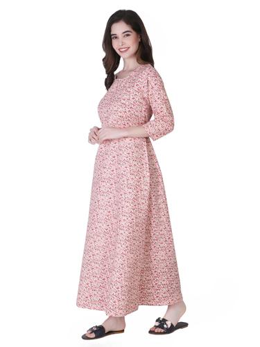 Cotton Rayon Maternity Feeding Dress With Zippers For Nursing. (Pink)