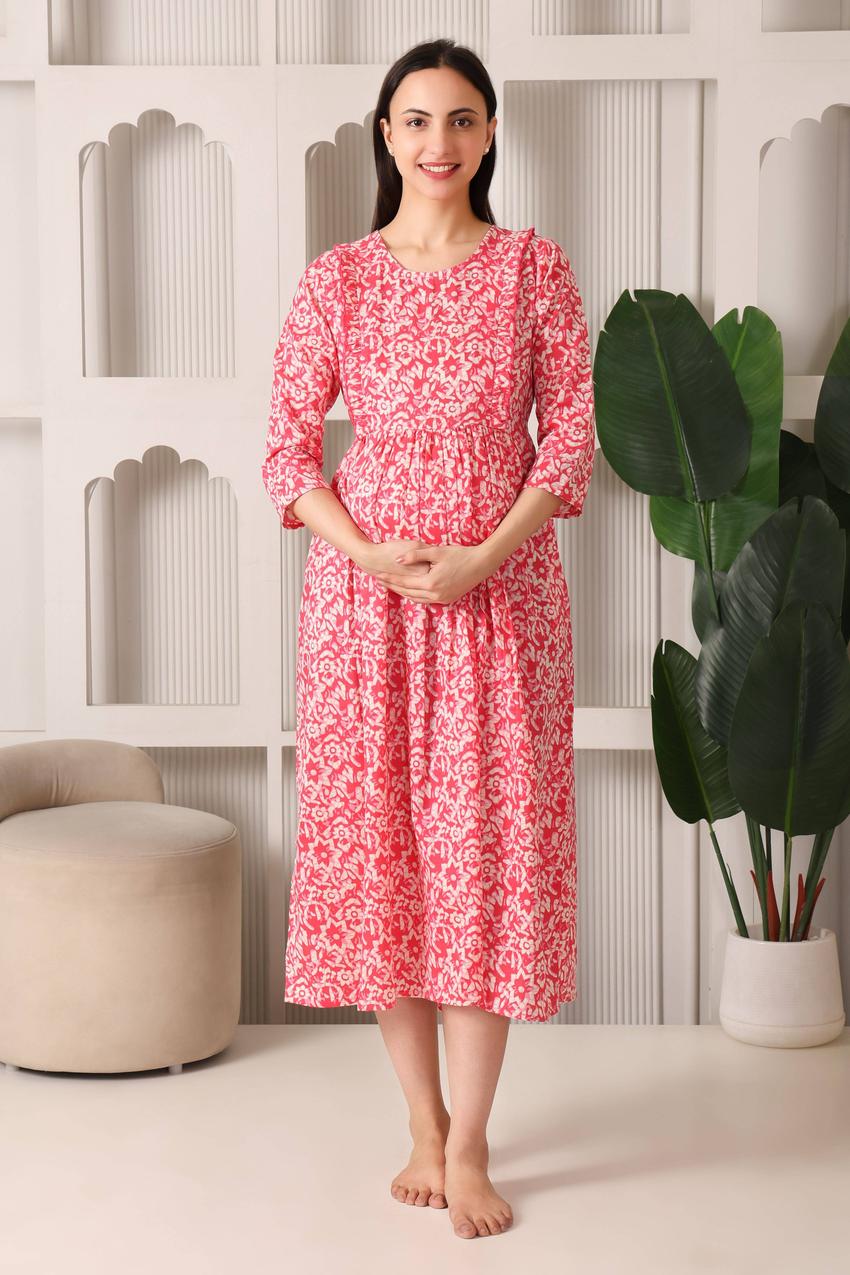 Ever Glow Maternity & Nursing Dress For Women. (Coral)