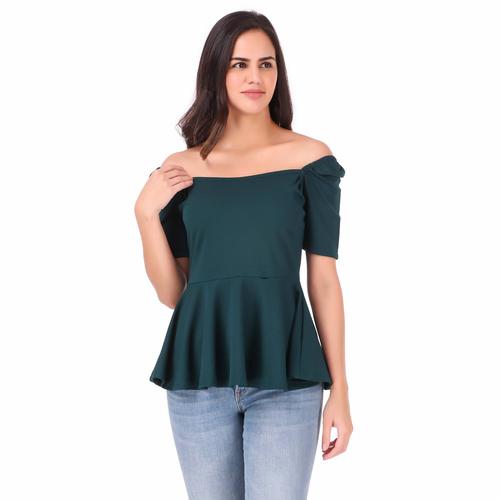 Puffed Sleeves Peplum Top. (Green)