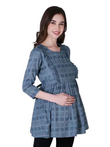 Cotton Stylish Maternity Feeding Top. (Blue)