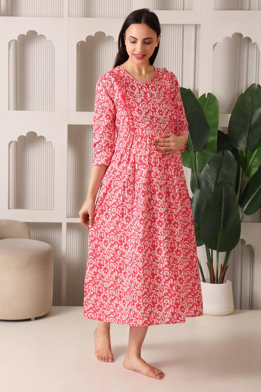 Ever Glow Maternity & Nursing Dress For Women. (Coral)