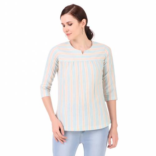 Cotton Striped Basic Top. (Sky Blue)