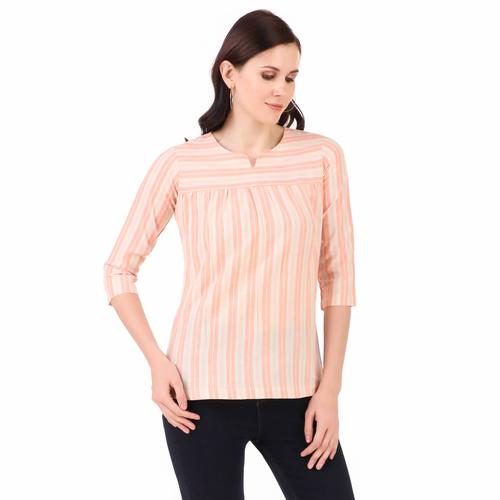 Cotton Striped Basic Top. (Peach)