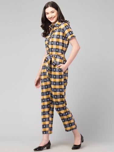 Collared Half Sleeved Cotton Jumpsuit. (Honey)