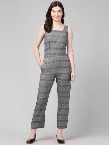 Square Neck Cut Sleeved Jumpsuit. (Grey)