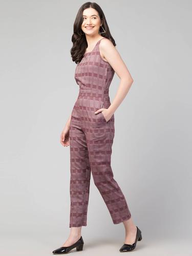 Square Neck Cut Sleeved Jumpsuit. (Wine)