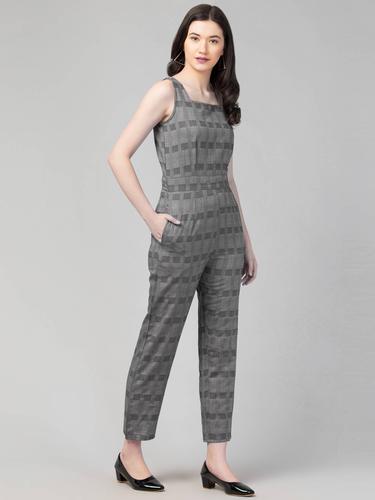 Square Neck Cut Sleeved Jumpsuit. (Grey)