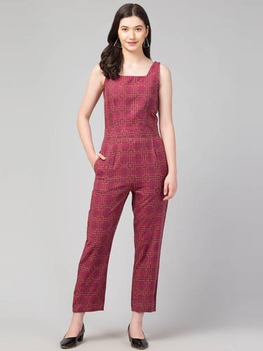 Square Neck Cut Sleeved Jumpsuit. (Sangria)