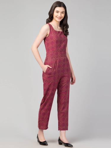 Square Neck Cut Sleeved Jumpsuit. (Sangria)