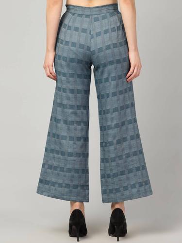 Wide Legged Trousers With Side Zip. (Blue)