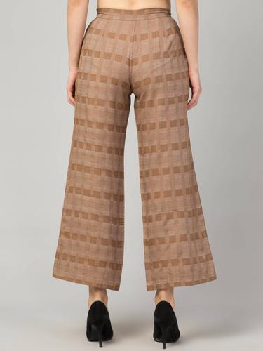 Wide Legged Trousers With Side Zip. (Brown)