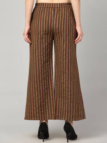 Striped Wide Legged Trousers. (Brown)