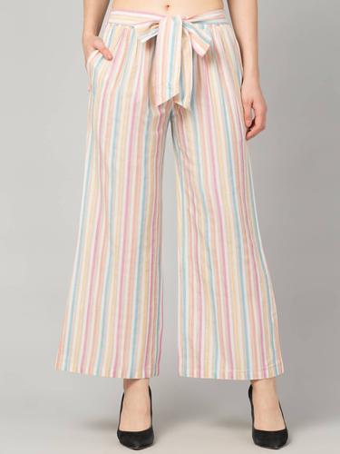 Striped Wide Legged Trousers. (Pearl)