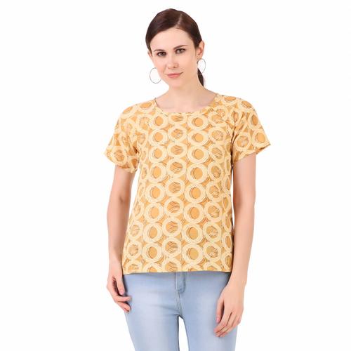 Abstract Print Cotton Basic Top (Mustard)