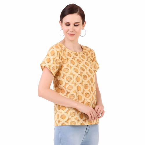 Abstract Print Cotton Basic Top (Mustard)