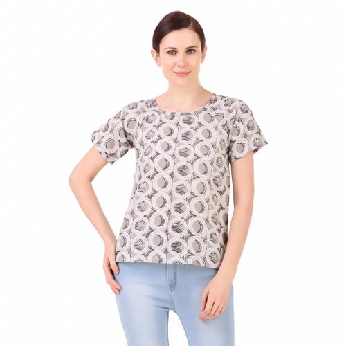 Abstract Print Cotton Basic Top (Grey)