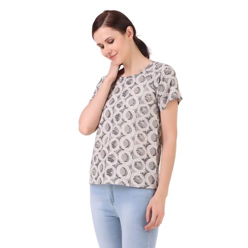 Abstract Print Cotton Basic Top (Grey)